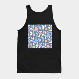Abstract retro vibrant pattern in sherbet orange, mauve, off white and denim blue Tank Top